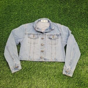 Vintage 80s LEE Denim Cropped Jacket Womens S/M 19x18 Faded